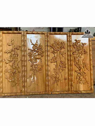 Bộ Tranh Tư Vị Gỗ Pơ Mu  Cao 90 Rộng 33 (cm)