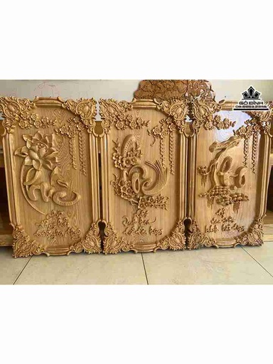 Bộ Tranh Phúc Lộc Thọ Gỗ Pơ Mu  Rộng 40 Dài 70 Dày 3,5 (cm)