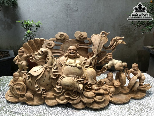 Tượng Di Lặc Ngũ Phúc Gỗ Ngọc Am Cao 36 Ngang 85 Sâu 20 (cm)