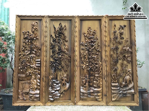 Tranh Tứ Dân Gỗ Bách Xanh Cao 120 Ngang 40 Dày 7 (cm)