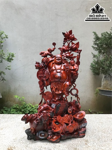 Tượng Di Lặc Ngũ Phúc Gỗ Trắc Cao 70 Ngang 40 Sâu 26 (cm)