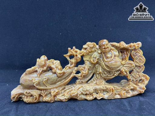 Tượng Di Lặc Kéo Bao Tiền Gỗ Huyết Long Cao 8 Ngang 20 Sâu 5.5 (cm)