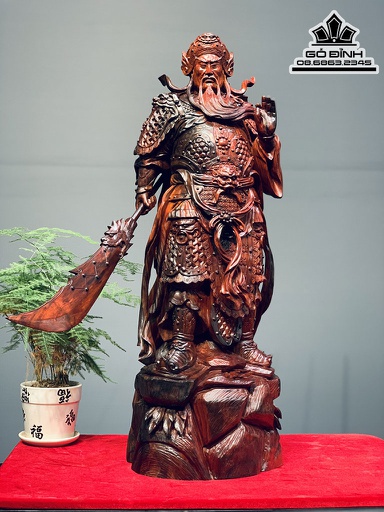 Tượng Quan Công Cầm Đao Gỗ Trắc Cao 65 Ngang 23 Sâu 23 (cm)