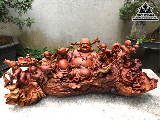 Tượng Di Lặc Vác Cành Đào Gỗ Hương Việt Cao 105 Ngang 130 Sâu 76 (cm)