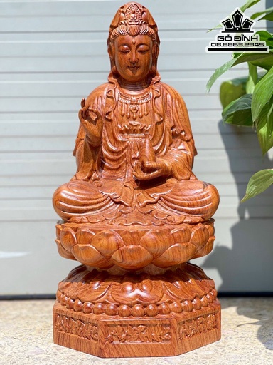 Tượng Phật Bà Tọa Đài Sen Gỗ Hương Đá Cao 30 Ngang 15 Sâu 15 (cm)