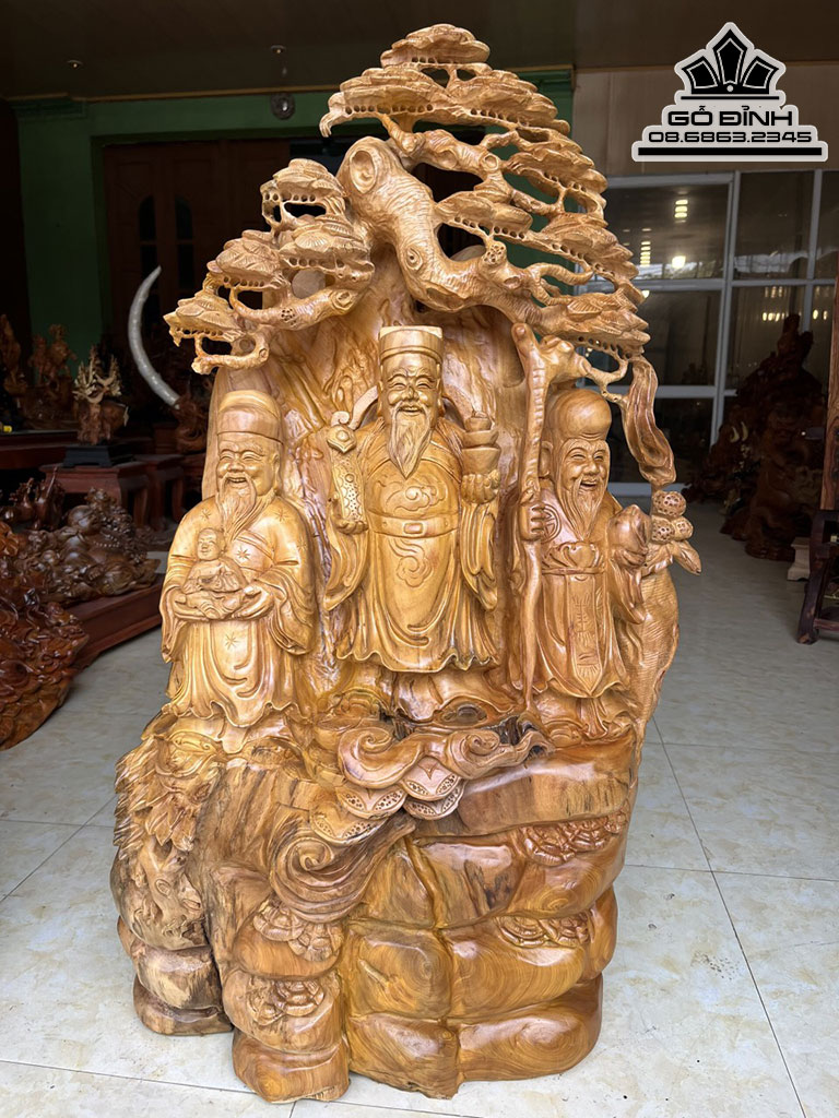 Tượng Phúc Lộc Thọ (Tam Đa) Gỗ Xá Xị Cao 106 Ngang 65 Sâu 38 (cm