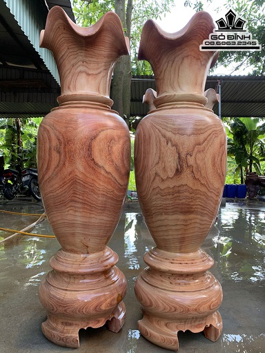 Cặp Lục Bình Gỗ Hương Nguyên Khối Cao 135 Đường Kính 42  (cm) Số 13