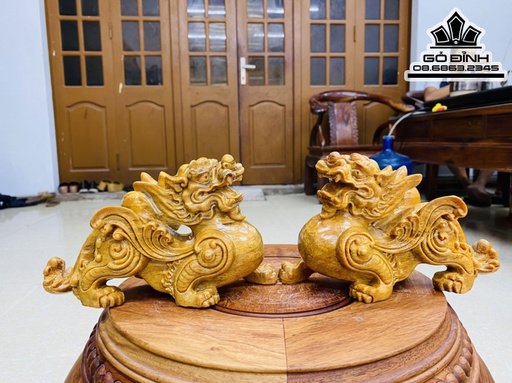 Cặp Tỳ Hươu Hút Tài Lộc Gỗ Huyết Long Cao 20 Ngang 12 Sâu 8 (cm)