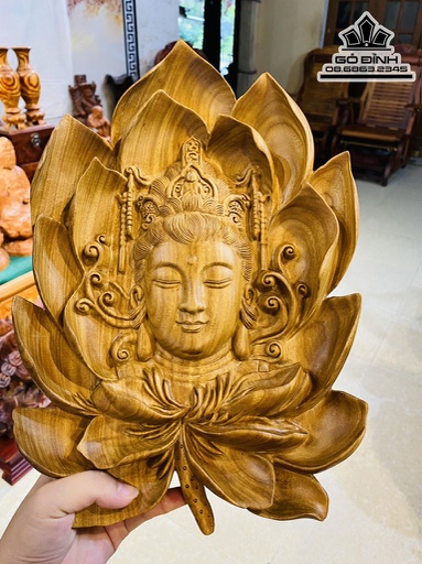 Diện Phật Bà Gỗ Cẩm Vàng Cao 34 Ngang 24 Dày 4 (cm)