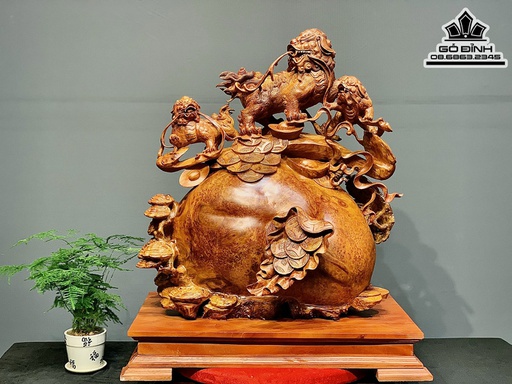 Tượng Tam Nghê Gỗ Nu Hương Cao 66 Ngang 61 Sâu 39 Cả Kỷ 76 (cm)