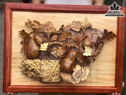 Tranh Bầu Bí Gỗ Nu Hương Cao 44 Ngang 64  Cả Khung Cao 60 Ngang 80 (cm)