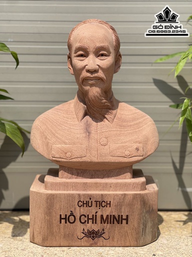 Tượng Chân Dung Bác Hồ Gỗ Hương Cao 40 Ngang 23.5 Sâu 12.5 (cm)