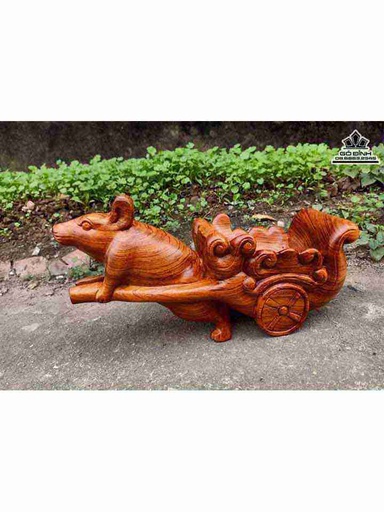 Tượng Chuột Kéo Xe Rượu Gỗ Hương  Dài 30 Cao 16 Dày 10 (cm)