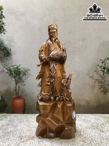 Tượng Gia Cát Lượng Gỗ Bách Xanh Cao 73 Ngang 25 Sâu 20 (cm)