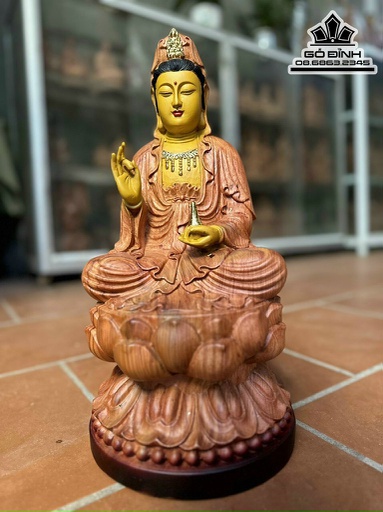 Tượng Phật Quan Âm Gỗ Hương Việt Cao 40 Ngang 19 Sâu 19 (cm)
