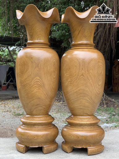 Cặp Lục Bình Gỗ Cẩm Vàng Cao 180 Đường Kinh 56 (cm)