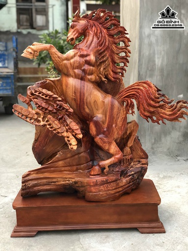 Tượng Ngựa Phong Thủy (Nhất Mã) Gỗ Hương Việt Cao 110 Ngang 86 Sâu 35 (cm)