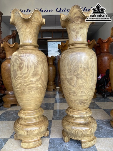 Cặp Lục Bình Gỗ Cẩm Vàng Cao 180 Đường Kính 54 (cm)