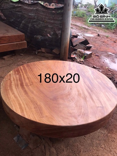 Bàn Tròn Gỗ Đỏ Đường Kính 180 Dày 20 (cm)