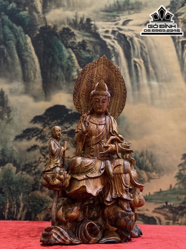 Tượng Phật Bà Quan Âm Gỗ Sưa Cao 38 Ngang 25 Sâu 23 (cm)