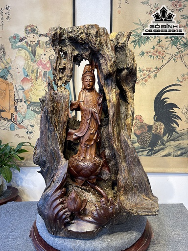 Tượng Quan Âm Gỗ Hương Việt Cao 79 Ngang 48 Sâu 46 (cm)