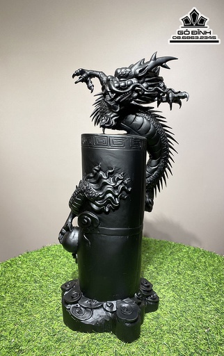 Tượng Nhất Long Vờn Ngọc Gỗ Mun Sừng Cao 45  Ngang 17 Sâu 16 (cm)