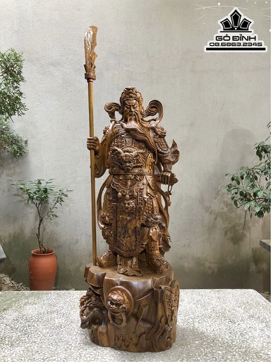 Tượng Quan Công Gỗ Bách Xanh Cao 82 Ngang 33 Sâu 30 (cm)