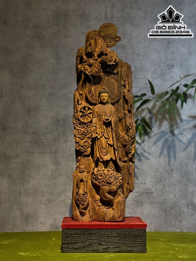 Tượng Nhất Tâm Bái Phật Gỗ Bách Xanh Cao 66 Ngang 20 Sâu 15 (cm)