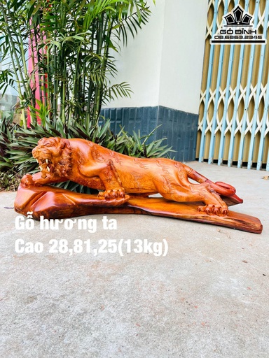 Tượng Hổ Phong Thủy Gỗ Hương Cao 28 Ngagn 81 Sâu 25 (cm)