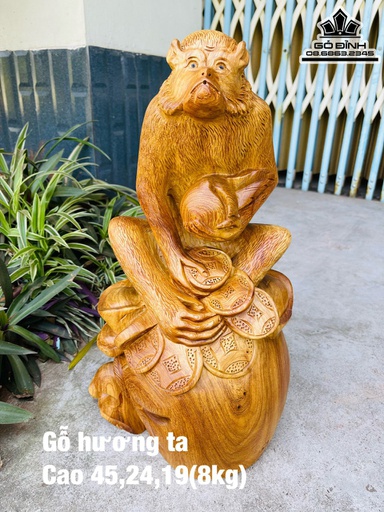 Tượng Khỉ Gỗ Hương Cao 45 Ngang 24 Sâu 19 (cm)