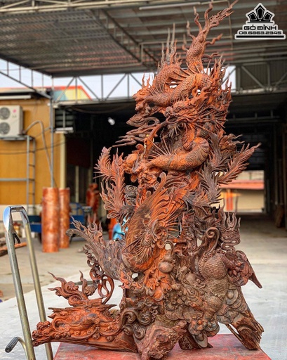 Tượng Tứ Linh Gỗ Trắc Đỏ Đen Cao 152 Ngang 95 Sâu 38 (cm)