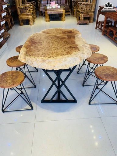 Bộ Bàn Ghế 1 Bàn 6 Ghế Gỗ Nu Ngọc Am Mặt Liền Bàn Cao 77 Ngang 134 Sâu 75 (cm)