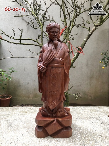 Tượng Khổng Minh Gỗ Hương Cao 60 Ngang 20 Sâu 17 (cm)