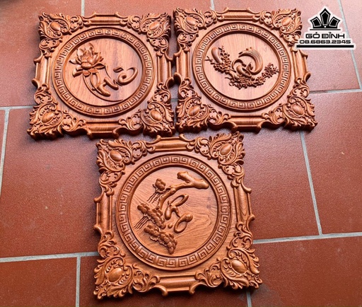 Bộ Tranh Chữ Phúc Lộc Thọ Gỗ Hương Liền Khối Cao 40 Ngang 40 Sâu 3,5 (cm)