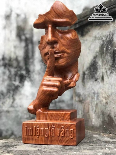 Tượng Im Lặng Là Vàng Gỗ Hương Liền Khối Cao 34 Ngang 14 Sâu 13 (cm)