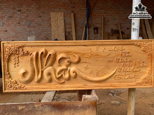 Tranh Đồng Hồ Chữ Nhẫn Gỗ Pơ Mu Cao 40 Ngang 120 Dày 3 (cm)