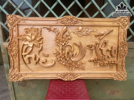Tranh Phúc Lộc Thọ Gỗ Pơ Mu Cao 50 Ngang 90 Dày 4 (cm)
