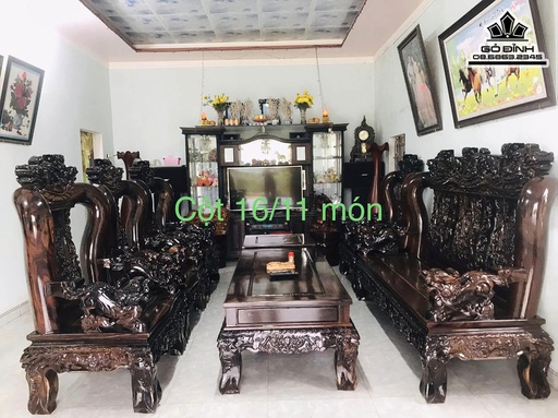 Bộ Salon Chạm Nghê Tay 16 Mười Một Món Gỗ Chiu Liu Bông