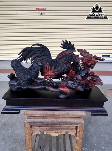 Tượng Gia Đình Gà Gỗ Trắc Cao 42 Ngang 62 Sâu 20 (cm)