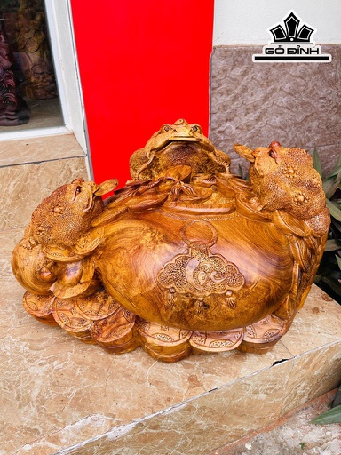 Tượng Tam Cóc Ngậm Tiền Gỗ Hương Cao 32 Ngang 52 Sâu 45 (cm)