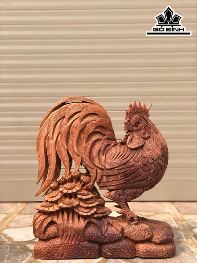 Tượng Gà Trống Gỗ Hương Cao 41 Ngang 36 Sâu 15 (cm)
