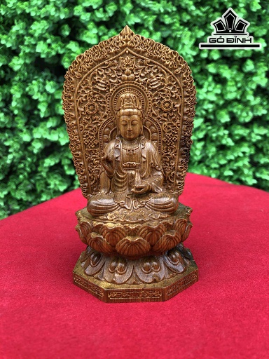 Tượng Phật Bà Quan Âm Gỗ Bách Xanh Cao 13 Đường Kính 8 (cm)