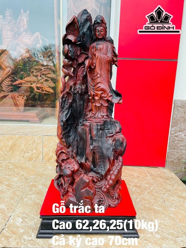 Tượng Phật Quan Thế Âm Bồ Tát Gỗ Trắc Đen Đỏ Cao 62 Ngang 26 Sâu 25 Cao Cả Kỷ 70 (cm)