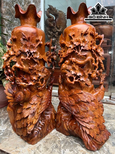 Cặp Lục Bình Gỗ Hương Cao 70 Ngang 32 Sâu 26 (cm)