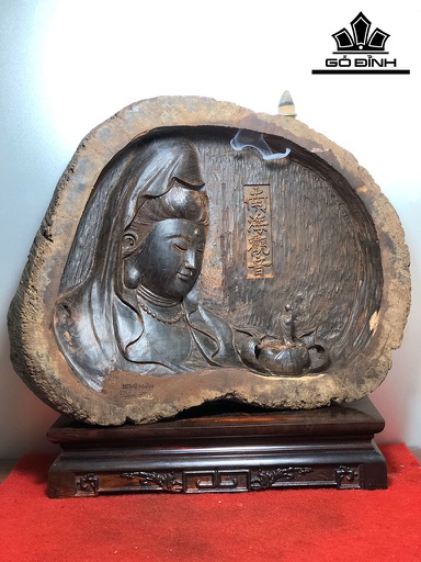 Tượng Phật Bà Quan Âm Gỗ Trắc Ngang 37 Cao 29 Sâu 7 (cm)