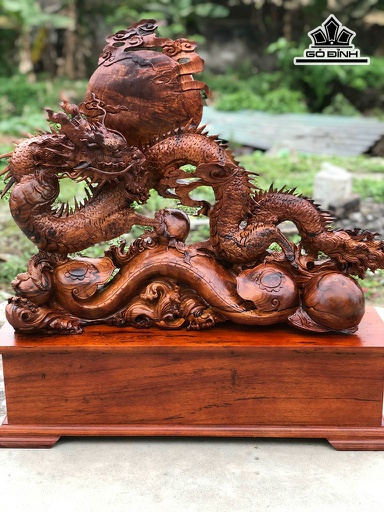 Tượng Nhất Long Gỗ Cẩm Cao 75 Ngang 73 Sâu 20 Kỷ Cao 20 (cm)