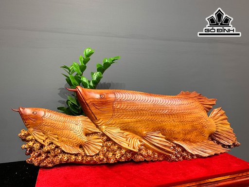 Tượng Cá Kim Long Gỗ Hương Cao 28 Ngang 91 Sâu 16 (cm)