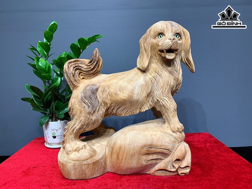 Tượng Chó Gỗ Ngọc Am Cao 41 Ngang 34 Sâu 17 (cm)
