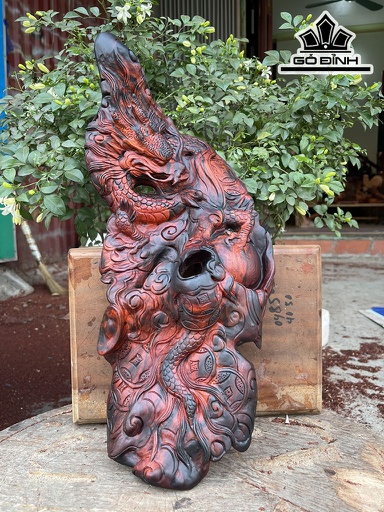 Tượng Nhất Long Vờn Ngọc Gỗ Trắc Ngang 20 Sâu 11 Cao 48 (cm)