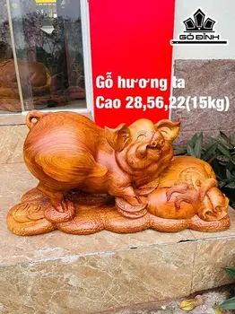 Tượng Heo Phong Thủy Gỗ Hương Cao 28 Ngang 56 Sâu 22 (cm)